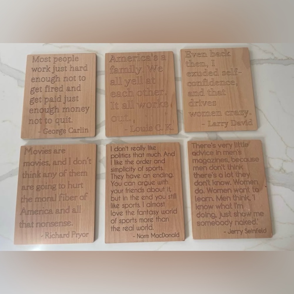Set of 6 Gallery Style Wood Signs with Comedian Quotes